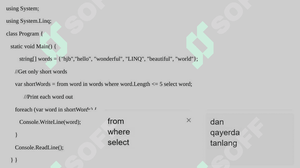 LINQ texnologiyalari va operatorlari 5