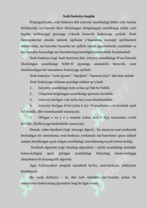 Xesh funksiyalar va ularning tahlili 3