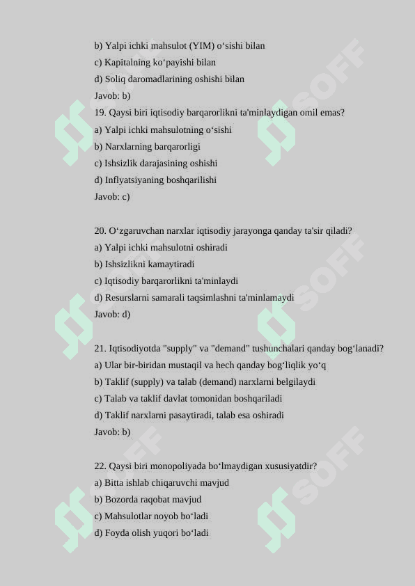 Iqtisodiyot nazariyasi fanidan 100 ta test savollari va javoblari bilan birga 5