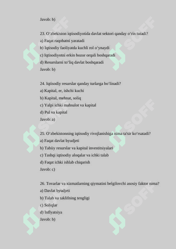 Iqtisodiyot nazariyasi fanidan 100 ta test savollari va javoblari bilan birga 6