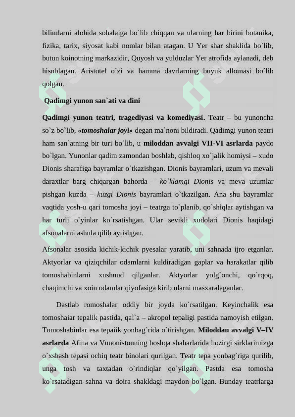 Qadimgi Yunoniston va Rim madaniyati. 7