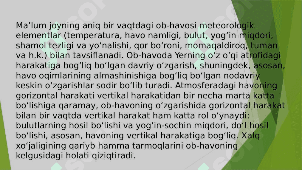 Mavzu:Ob-havo elementlari temperatura yongʻinlar shamollar va ulardagi tabiiy oʻzgarishlarni aniqlash 3