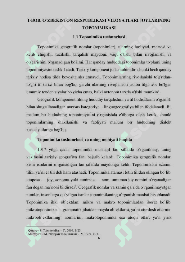 O'ZBEKISTON RESPUBLIKASI VILOYATLARI JOYLARINING TOPONIMIKASI MAVZUSIDAGI BMI 6