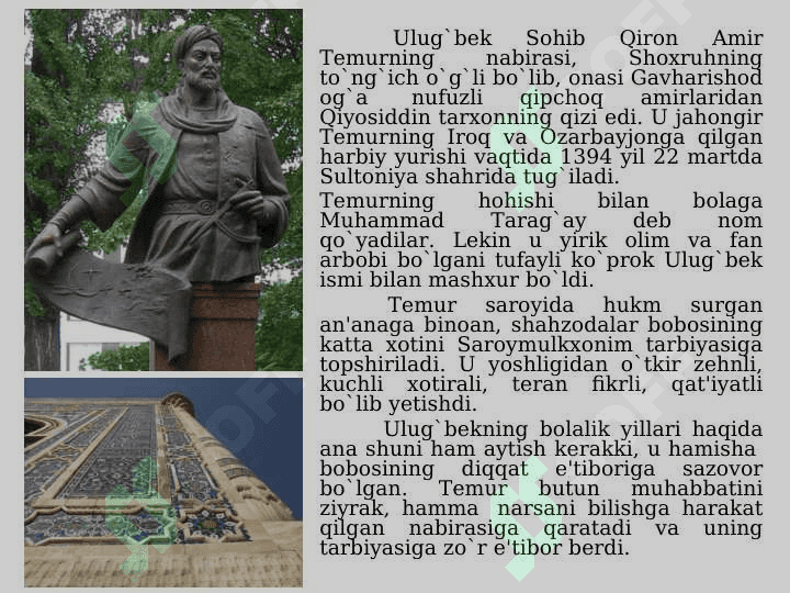 MIRZO ULUG’BEK - DAVLAT ARBOBI VA BUYUK OLIM 2