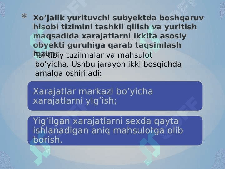 Faoliyat turlari bo'yicha kalkulyatsiya qilish 2