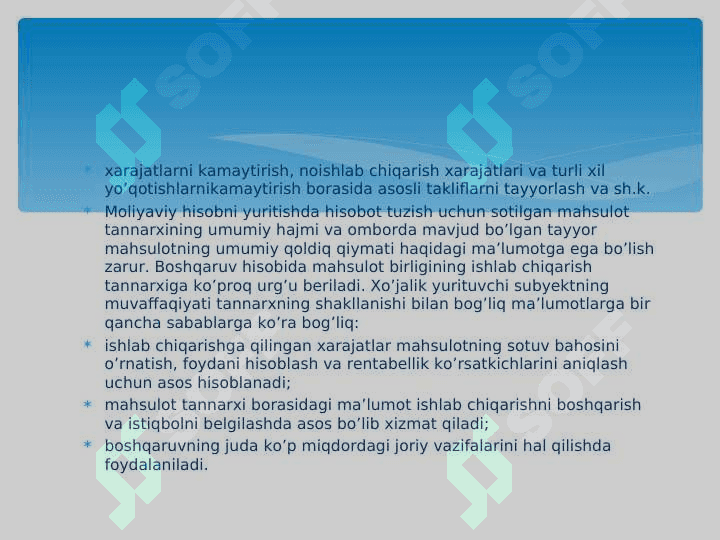 XARAJATLARNI MODDALARI BO'YICHA KALKULATSIYA QILISH 4