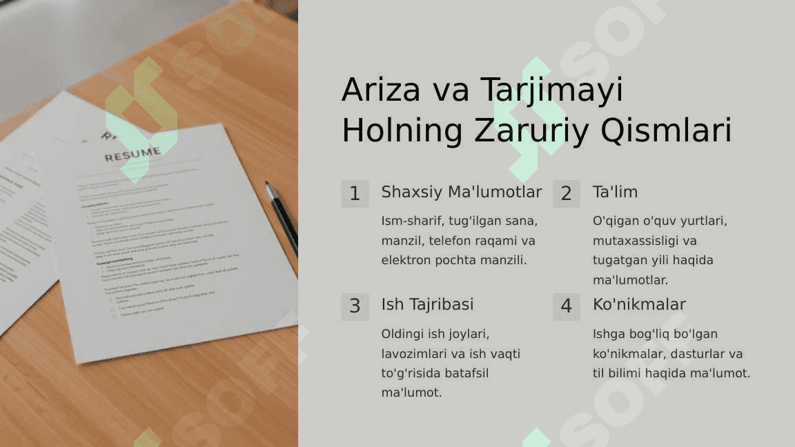 Ariza va tarjimayi holning zaruriy qismlari va yozish namunalari.Tushuntirish xati, bildirishnoma, xizmat xatining yozilish tartibi va namunasi_1 4