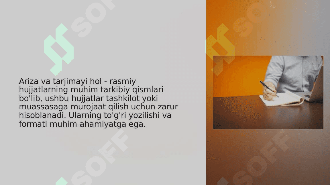 Ariza va tarjimayi holning zaruriy qismlari va yozish namunalari.Tushuntirish xati, bildirishnoma, xizmat xatining yozilish tartibi va namunasi_2 3