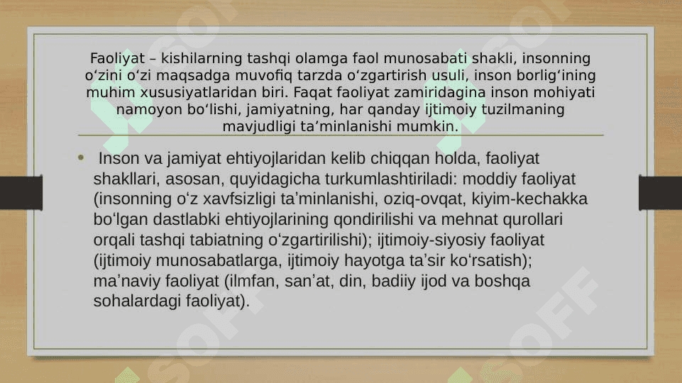 Faoliyatning o’zlashtirilishi va malakalarni egallash 3