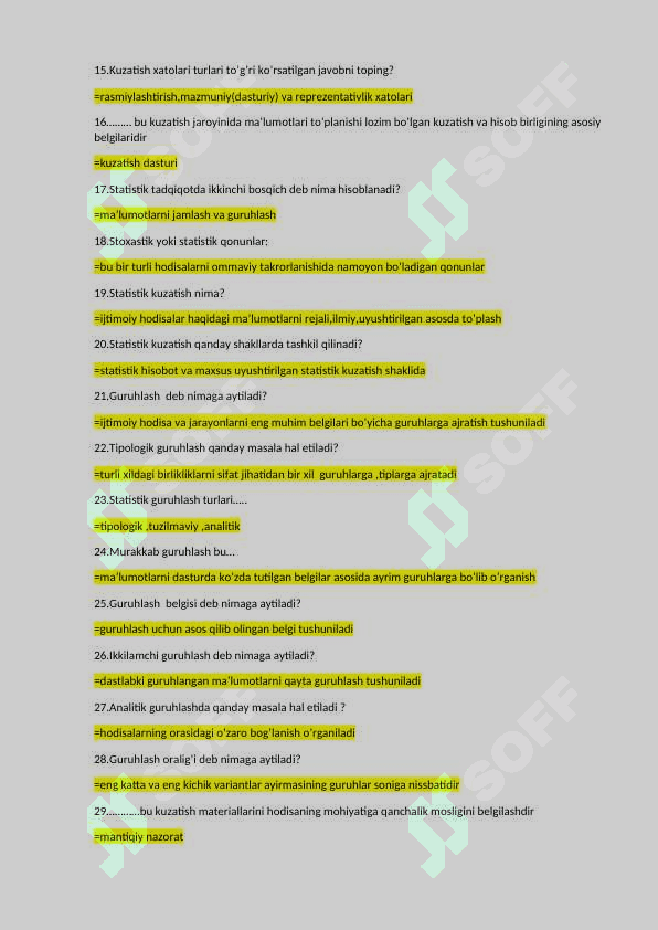 statiska fanida oraliq nazorat test savollari va javoblari docx 2