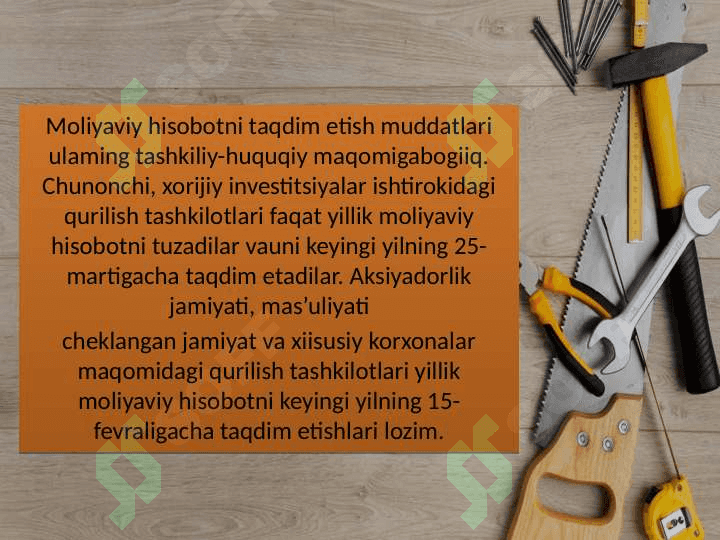 Qurilish tashkilotlarida moliyaviy hisobotlarni tayyorlash va tuzish 7