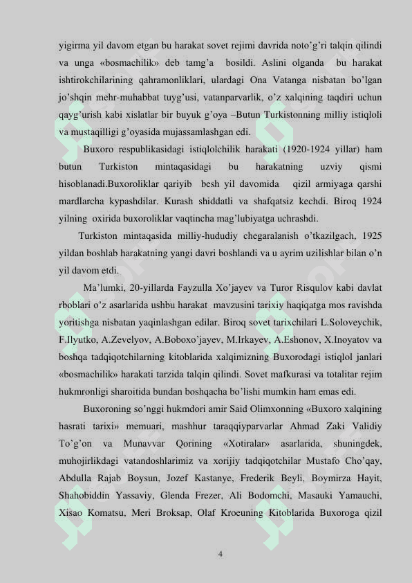 BUXORO RESPUBLIKASIDAGI QARSHILIK KO’RSATISH HARAKATI TARIXIDAN (1920-1924 YILLAR 4