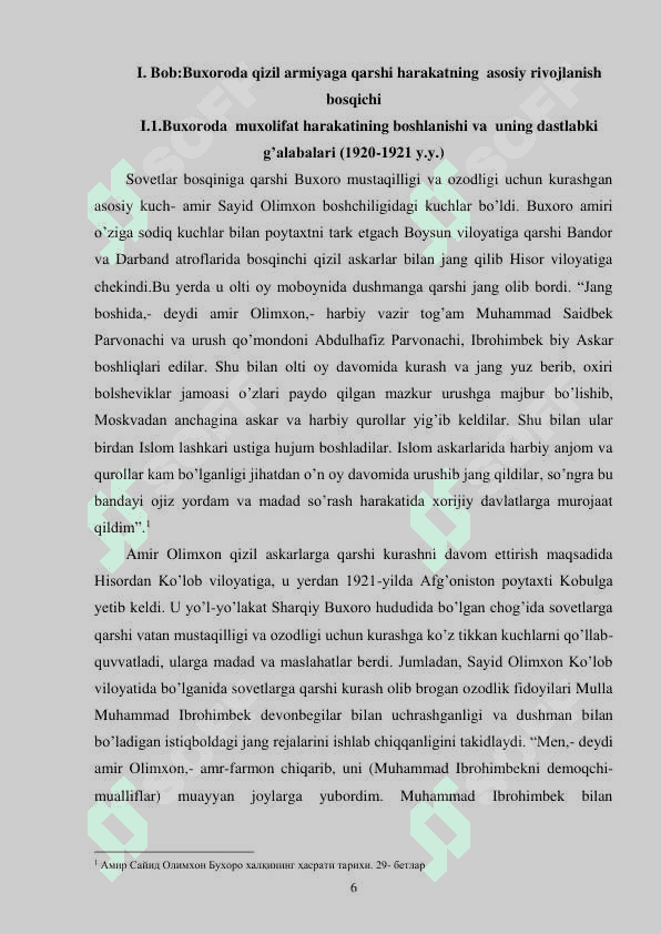 BUXORO RESPUBLIKASIDAGI QARSHILIK KO’RSATISH HARAKATI TARIXIDAN (1920-1924 YILLAR 6