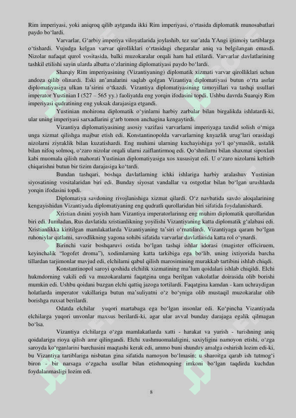 VIZANTIYA VA VARVAR DAVLATLARINING O’ZARO ALOQALARI TARIXIDAN 8