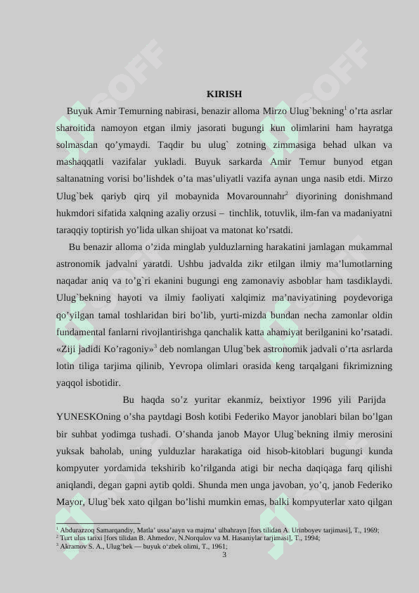 MIRZO ULUG’BEK BUYUK ALLOMA VA DAVLAT ARBOBI MUNDARIJA 2
