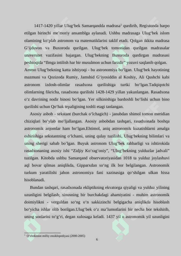MIRZO ULUG’BEK BUYUK ALLOMA VA DAVLAT ARBOBI MUNDARIJA 5