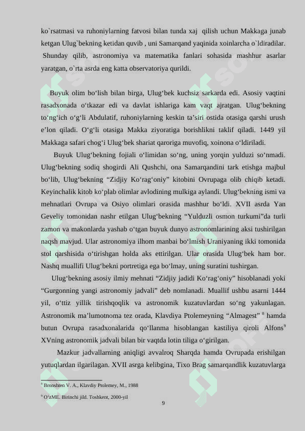 MIRZO ULUG’BEK BUYUK ALLOMA VA DAVLAT ARBOBI MUNDARIJA 8