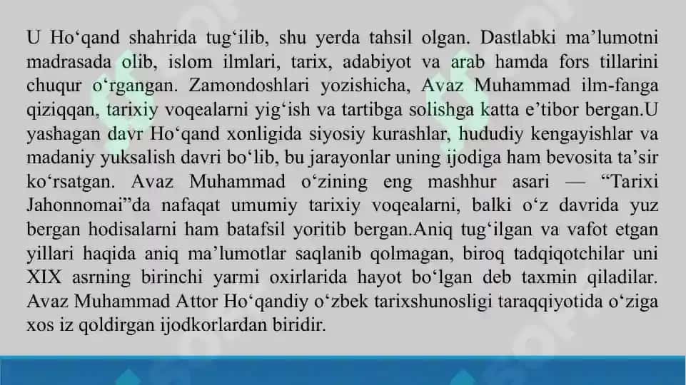 Avaz Muhammad Attor Ho’qandiy “Tarixi jahonnomai” Taqdimot 10 bet. 3