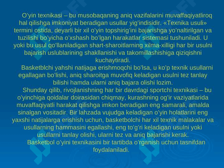 Basketbol o‘yin texnikasi va  taktikasining tasnifi 2