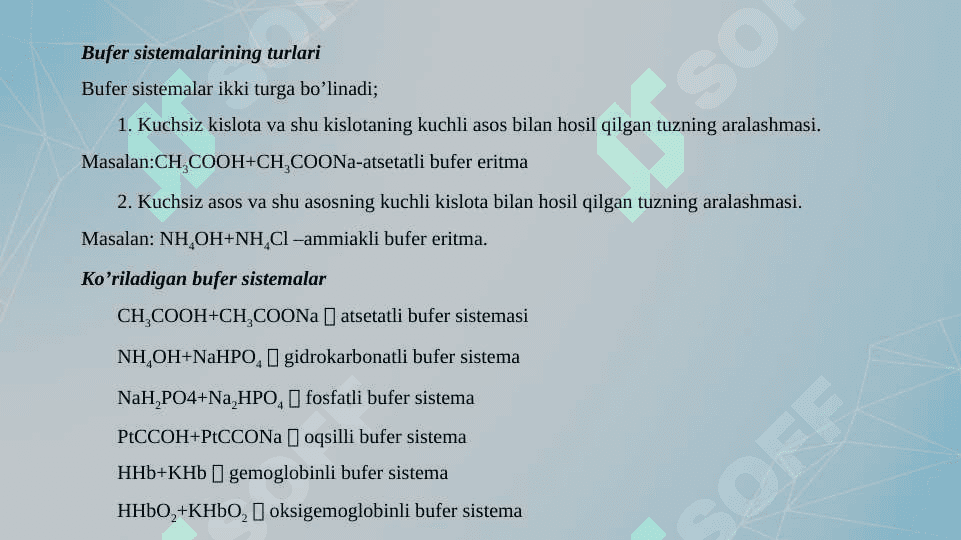 Bufer eritmalar. Ularni tayyorlash va saqlash sharoitlari 6
