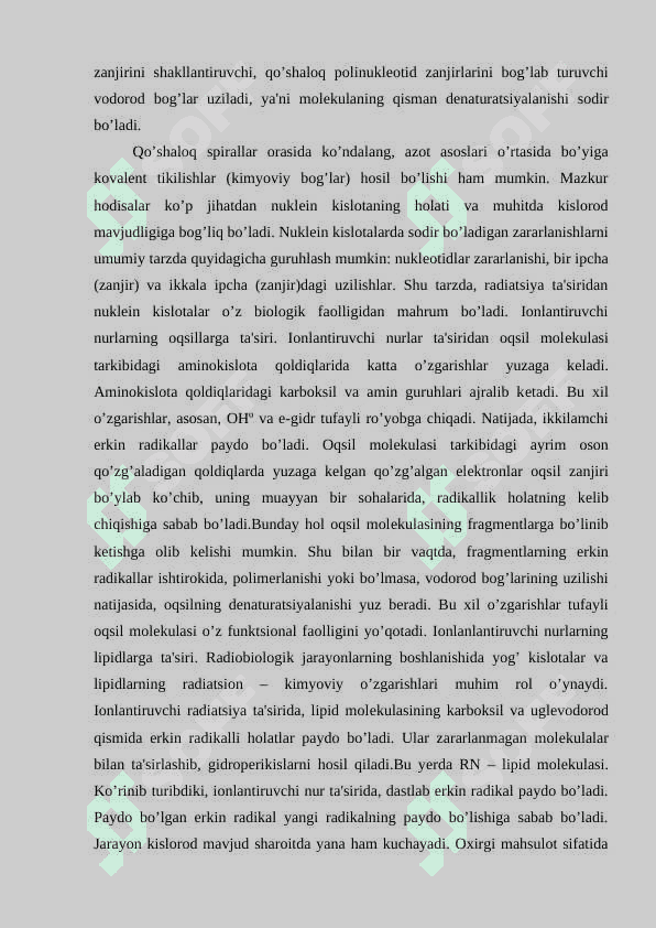Ionlashtiruvchi nurlarning nuklein kislotalarga ta’siri 2