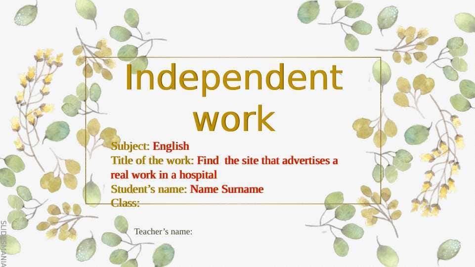 Find tha site that advertises a real work in a hospital