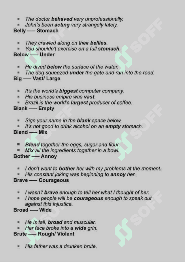 Synonyms Word List A-Z Band 8 or 9. English. 5