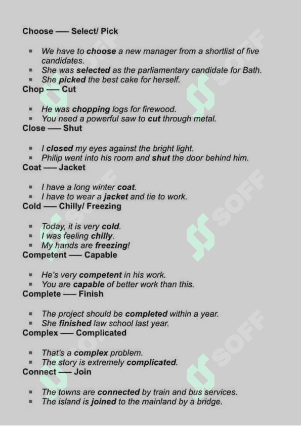Synonyms Word List A-Z Band 8 or 9. English. 7