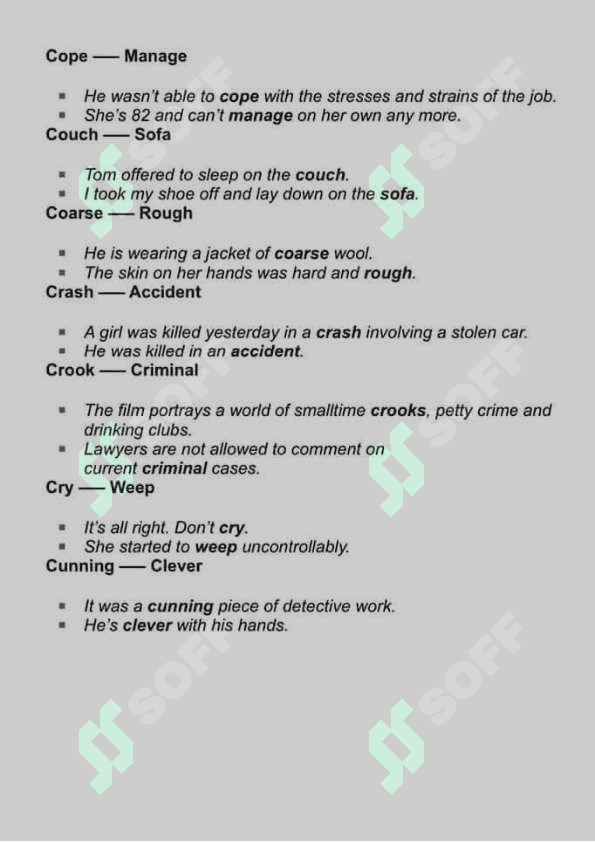Synonyms Word List A-Z Band 8 or 9. English. 8