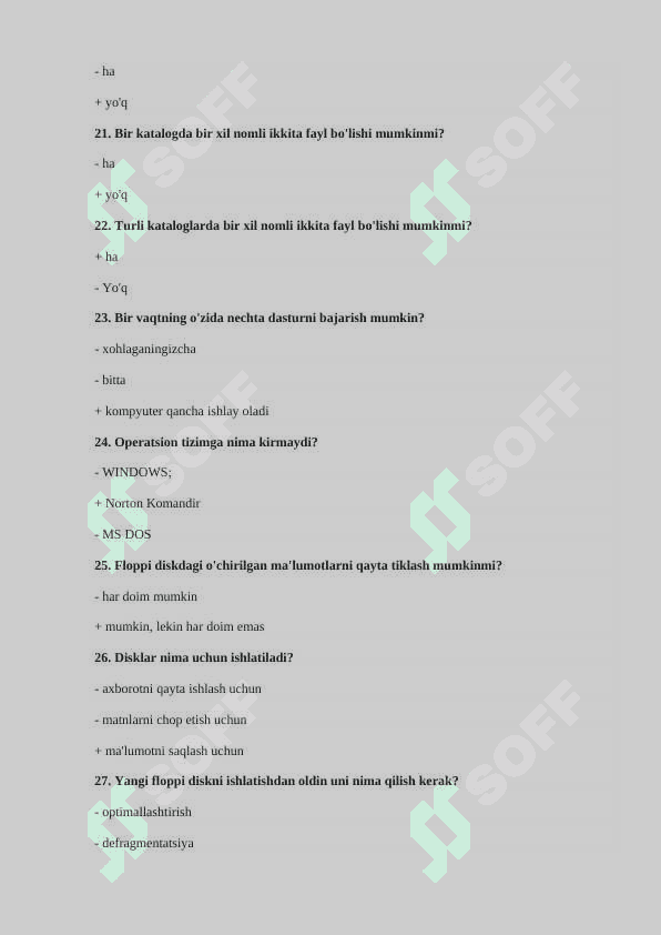 Informatika fanidan testlar 1
