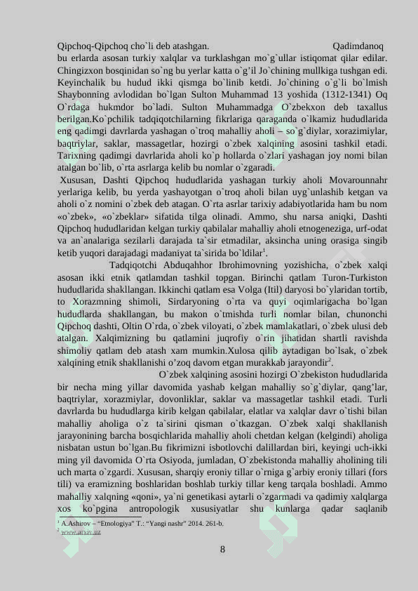 SOVETLAR DAVRIDA O‘ZBEKISTONDA ETNOGRAFIYAGA OID TADQIQOTLAR 8