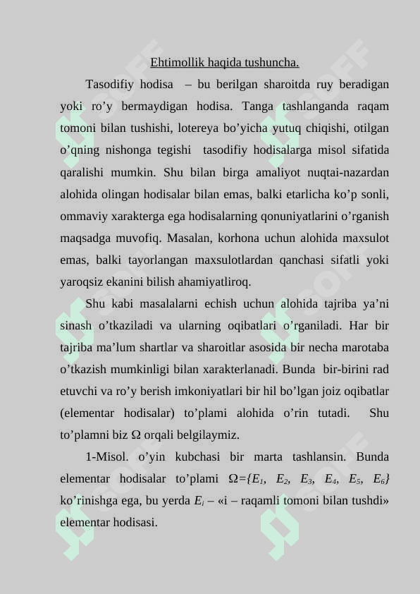 EHTIMOLLAR NAZARIYASI VA MATEMATIK STATISTIKA ELEMENTLARI.EHTIMOLLIK XOSSALARI.KOMBINATORIKANING ASOSIY FORMULALAR 2