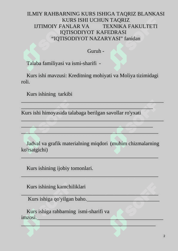Kreditning mohiyati va Moliya tizimidagi roli 2