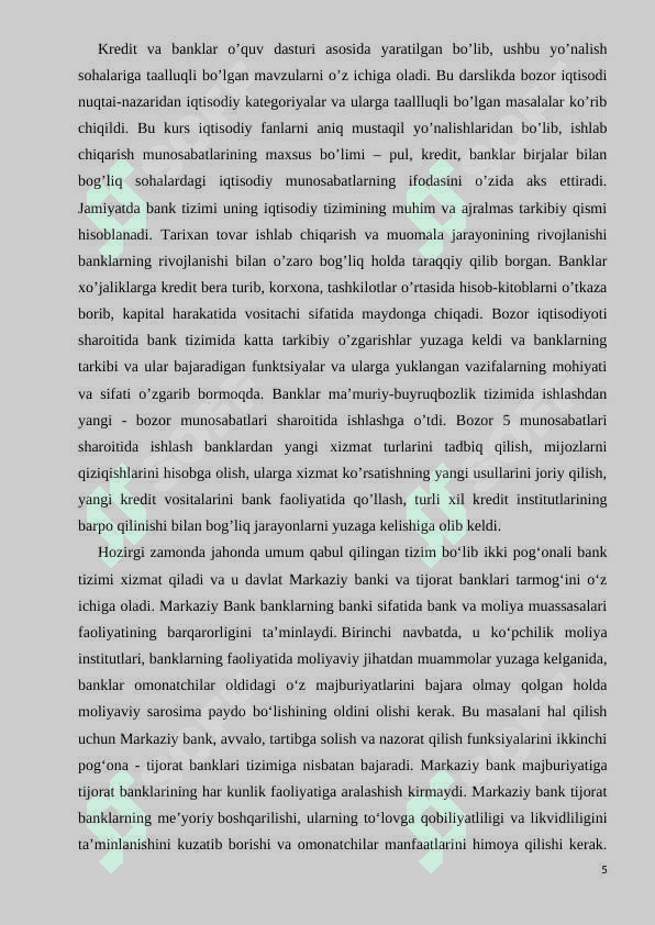 Kreditning mohiyati va Moliya tizimidagi roli 5