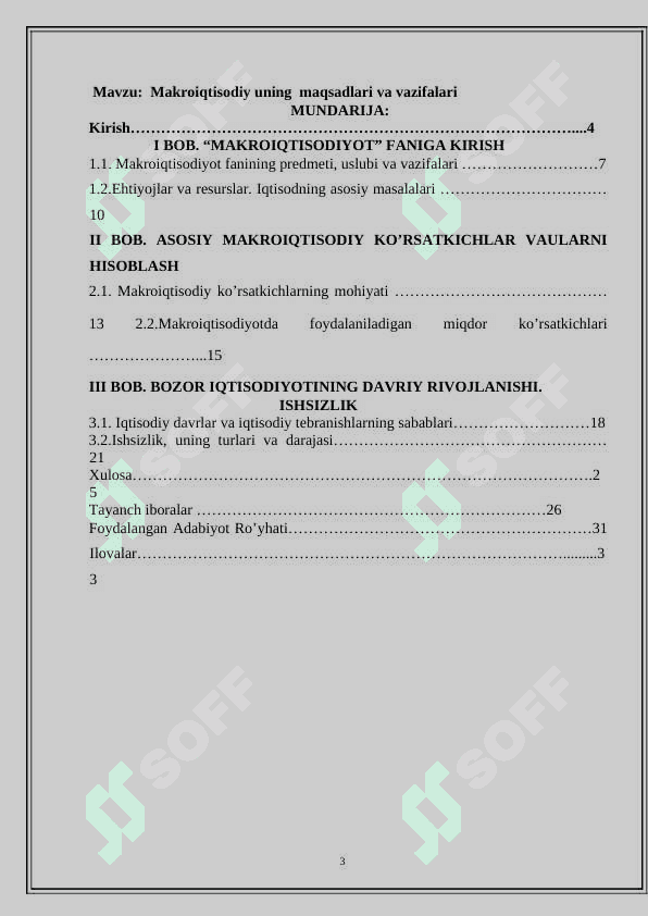 Makroiqtisodiyot uning maqsadlari va vazifalari. 3