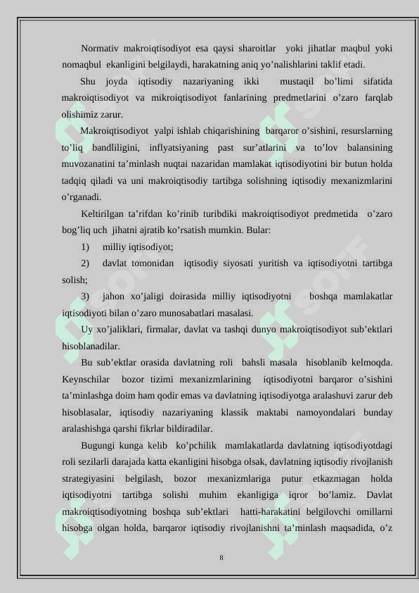Makroiqtisodiyot uning maqsadlari va vazifalari. 8