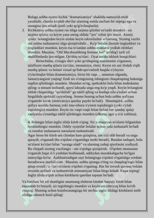 Ilk maktab yoshidagi bolalarning  ingliz tilidan so’z boyligini oshirish metodikasi 8