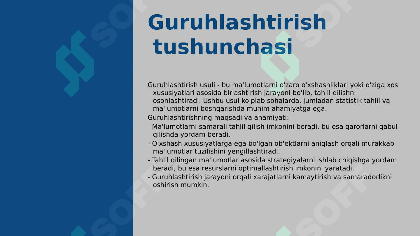 Guruhlashtirish usuli va uni tahlilda qollanilishi 3
