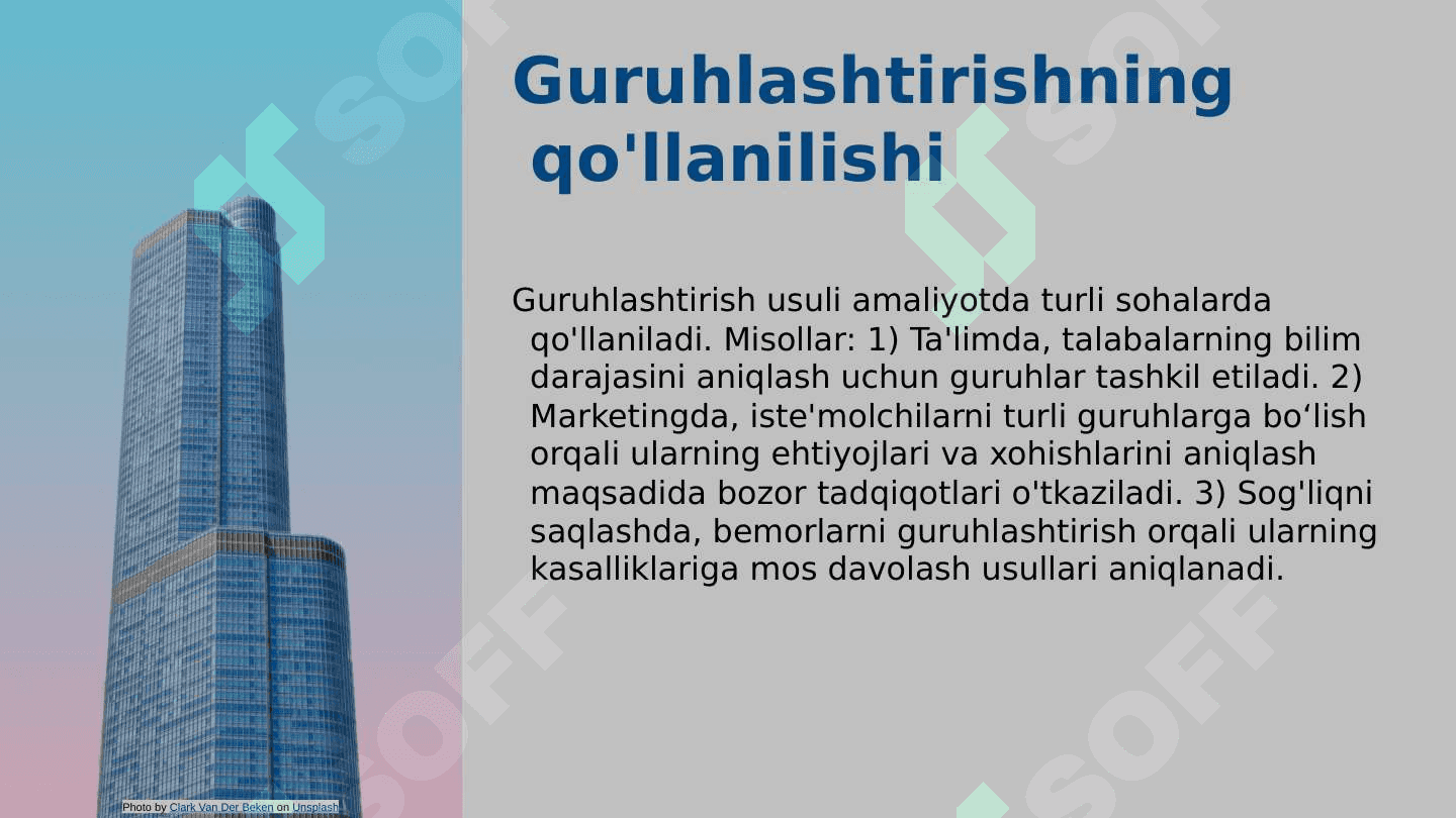 Guruhlashtirish usuli va uni tahlilda qollanilishi 6