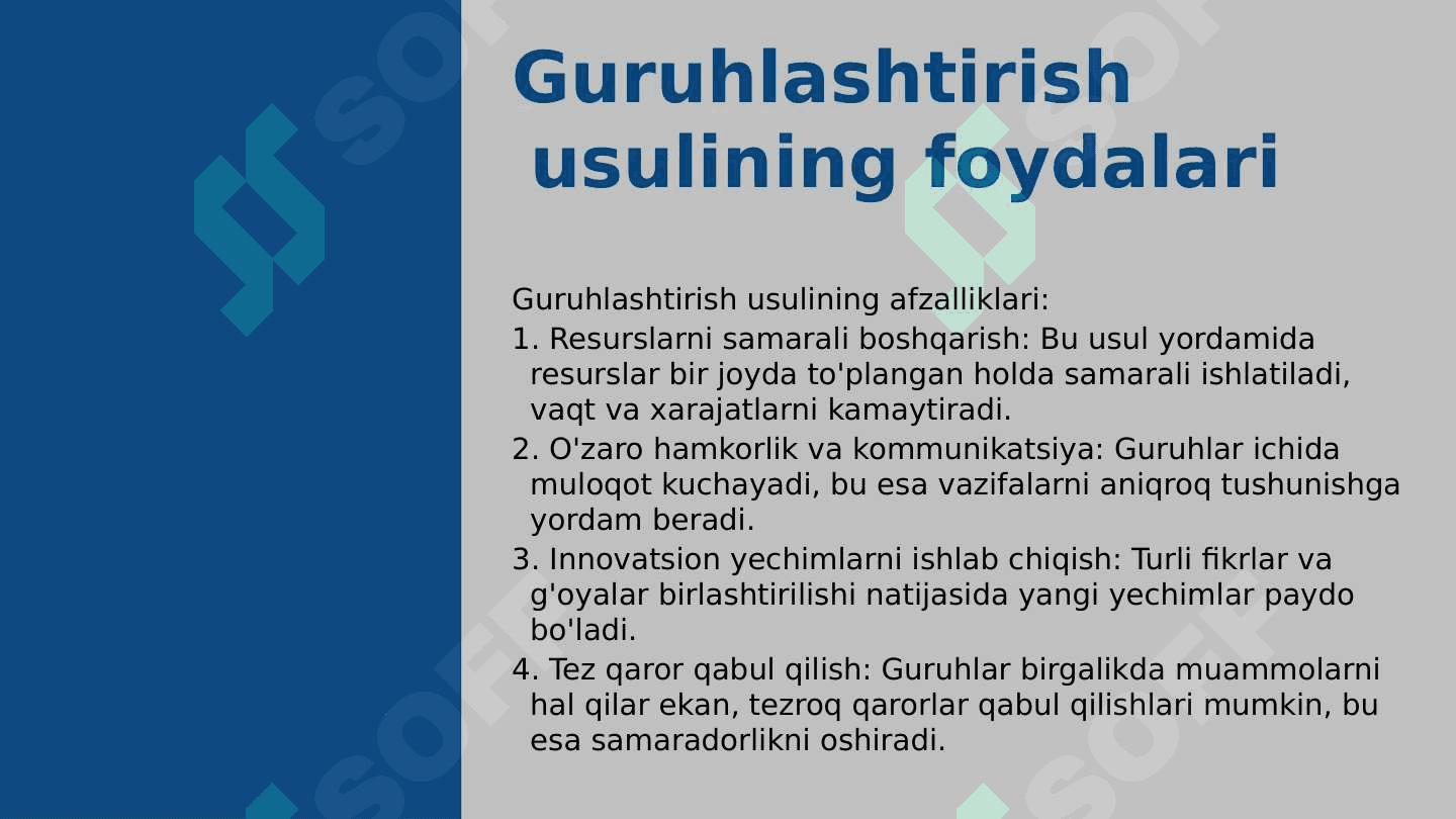 Guruhlashtirish usuli va uni tahlilda qollanilishi 7