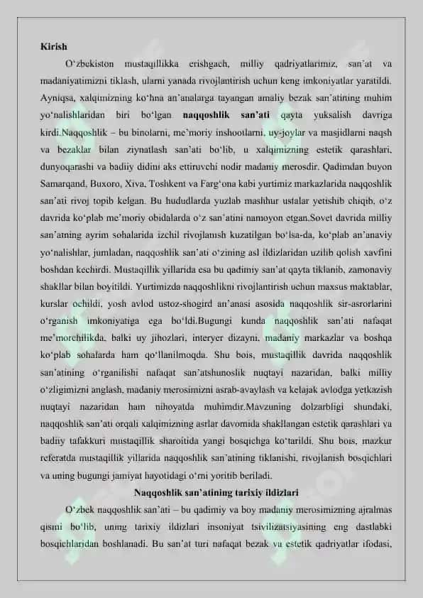 Mustaqillik naqqoshlik san’ati. 2