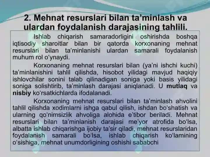 MEHNAT RESURSLARI BILAN TA’MINLANGANLIK VA MEHNAT UNUMDORLIGI TAHLILI 7