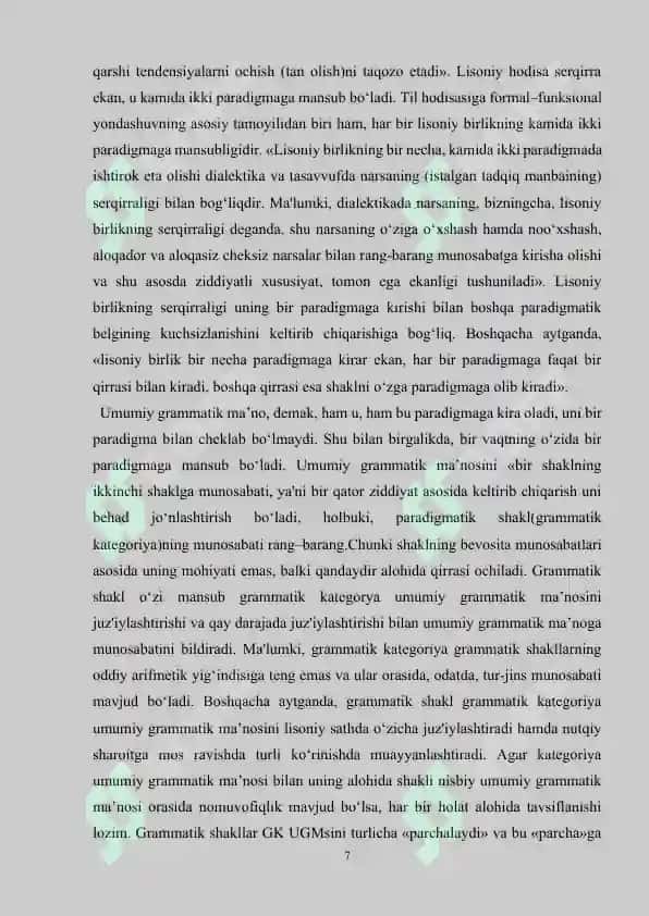 O‘zbek tilshunosligida grammatik kategoriya tushunchasi talqini 7