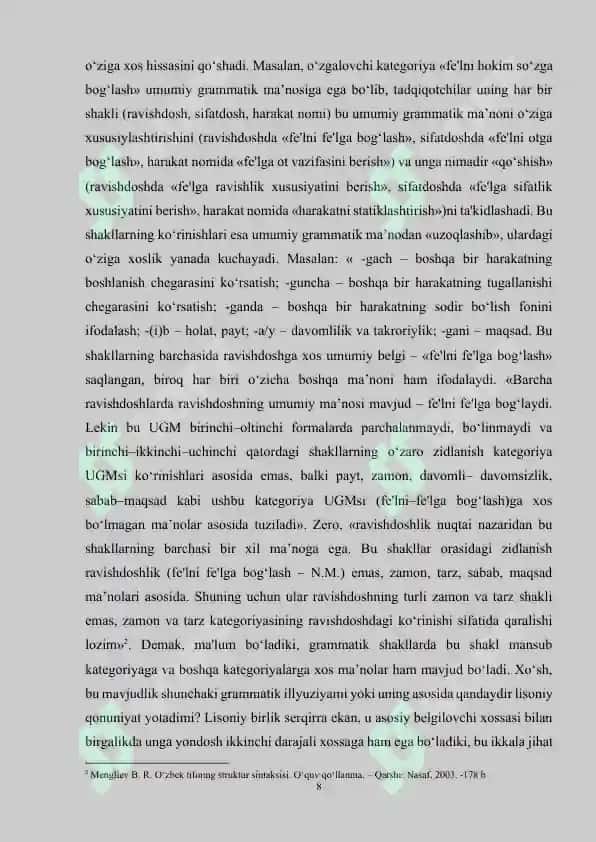 O‘zbek tilshunosligida grammatik kategoriya tushunchasi talqini 8