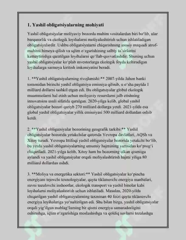 JAHON MOLIYA BOZORIDA YASHIL OBLIGATSIYALARNING O’RNI 3