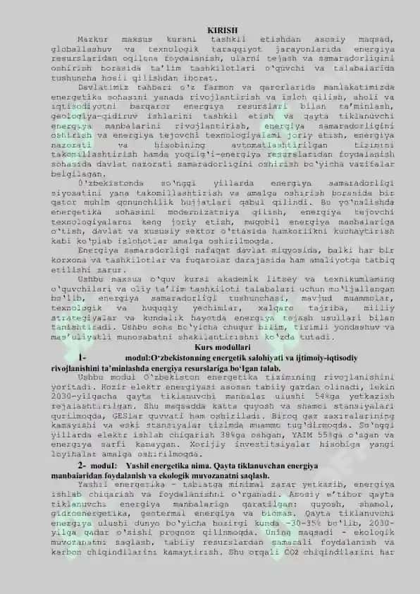 Energiya sarfi tejamkorligi maxsus kursi 4