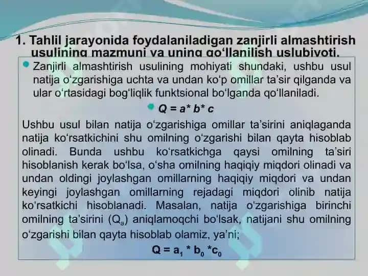 Iqtisodiy tahlilning zanjirli almashtirish usuli 3