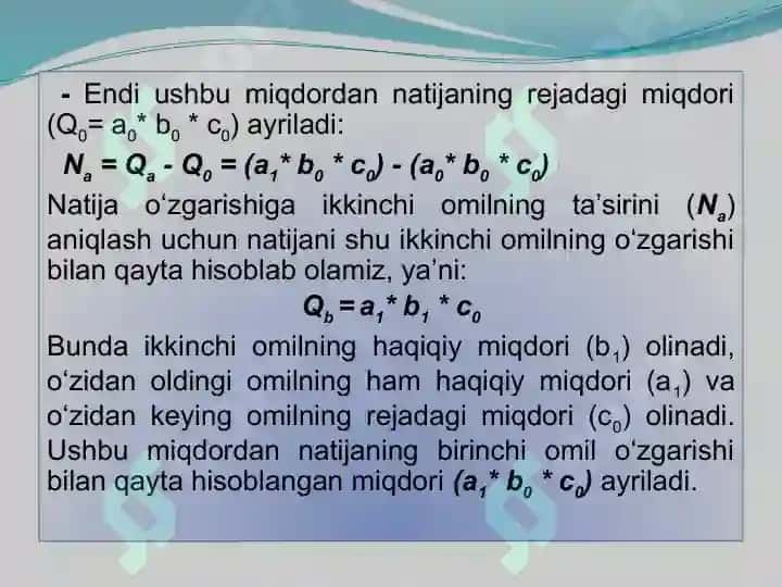 Iqtisodiy tahlilning zanjirli almashtirish usuli 4