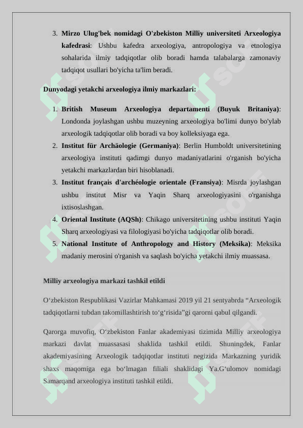 Arxeologiya ilmiy markazlari haqida ma’lumot to‘plash 24 2