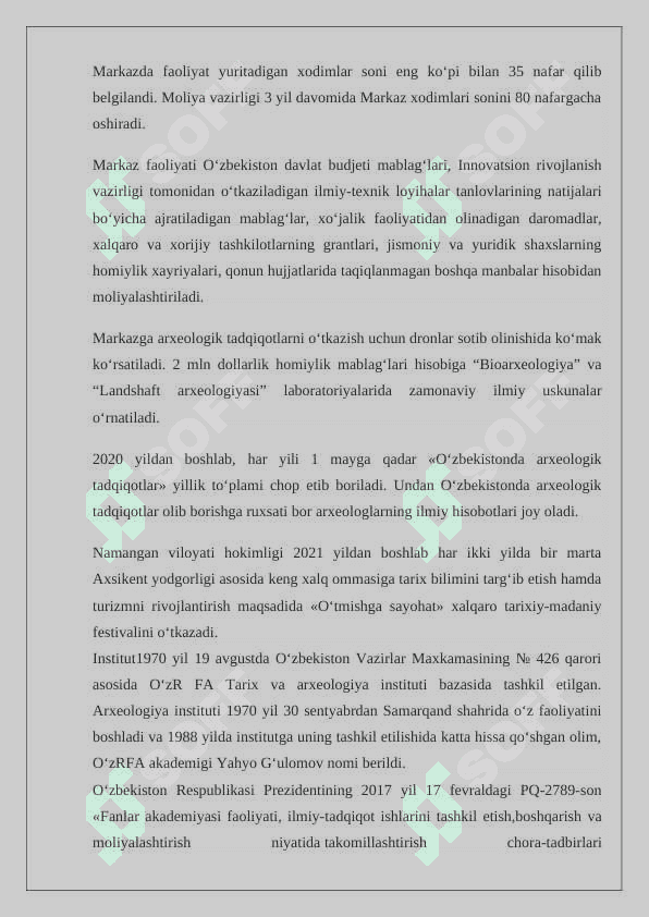 Arxeologiya ilmiy markazlari haqida ma’lumot to‘plash 24 4